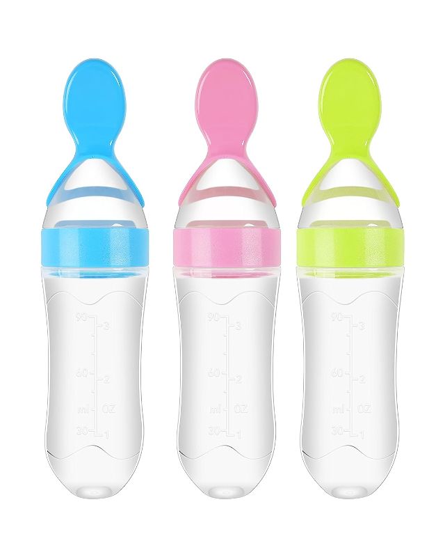 Photo 1 of Baby Food Feeder, 3 Pack Squeeze Feeding Spoons, Silicone Baby Feeding Supplies, 3 oz Food Dispensing Spoon for Boys Girl Kids Toddlers 