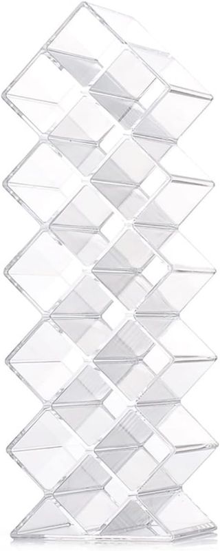 Photo 1 of 1 Piece Transparent Plastic Vertical Lipstick Holder Organizer 16 Slots Cosmetic Lipstick Storage Rack To Stand Lay Flat or Stack 