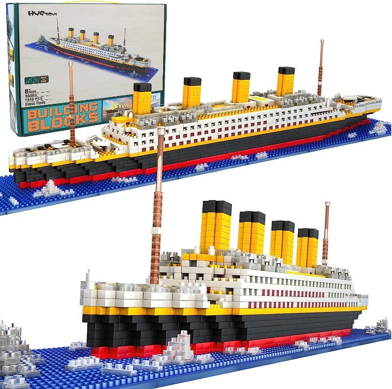 Photo 1 of HYG Toys Titanic Micro Mini Building Blocks Set, 1860Pcs Titanic Toy Ship Model Building Bricks, 3D Puzzle Sets DIY Educational Toys Gift for Adults and  Kids