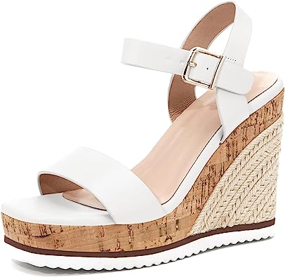 Photo 1 of Coutgo Women's 8 Espadrilles Wedge Platform Open Toe Ankle Strap Summer Dressy Sandals