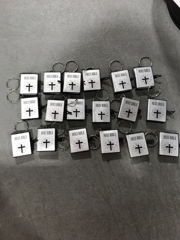 Photo 2 of 18 Pieces Mini Bible Keychain Miniature Holy Bible Pendant Book Keyring Silver