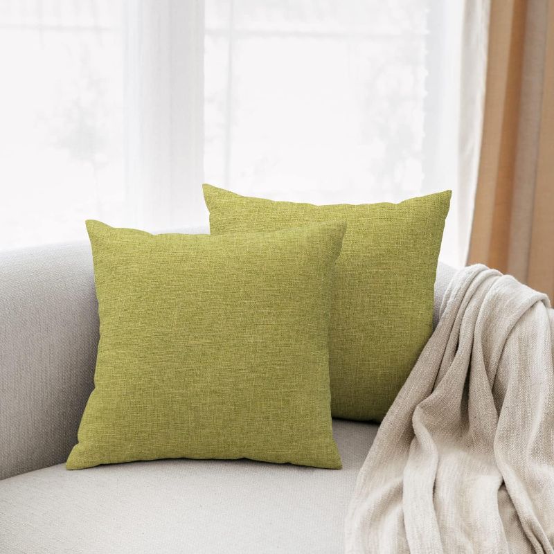 Photo 1 of All Smiles Olive Green Throw Pillow Covers Couch Cushion Set of 2 18x18 Garden Bench Porch Outdoor Patio Solid Square Accent Pillows for Sofa https://a.co/d/gaPRPis