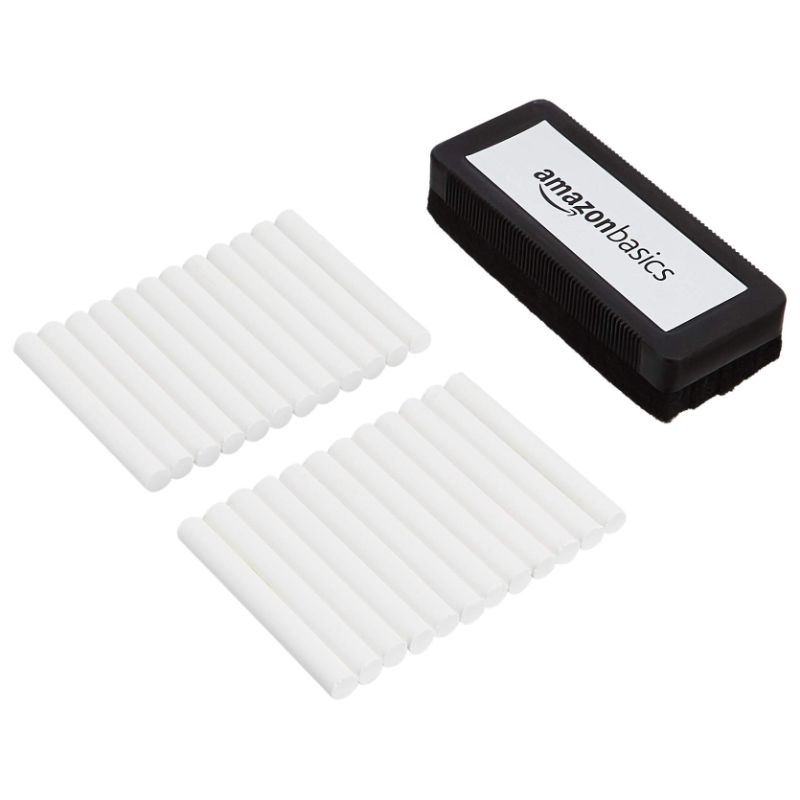 Photo 1 of Amazon Basics Dustless Chalk with Eraser, White, 1 Count