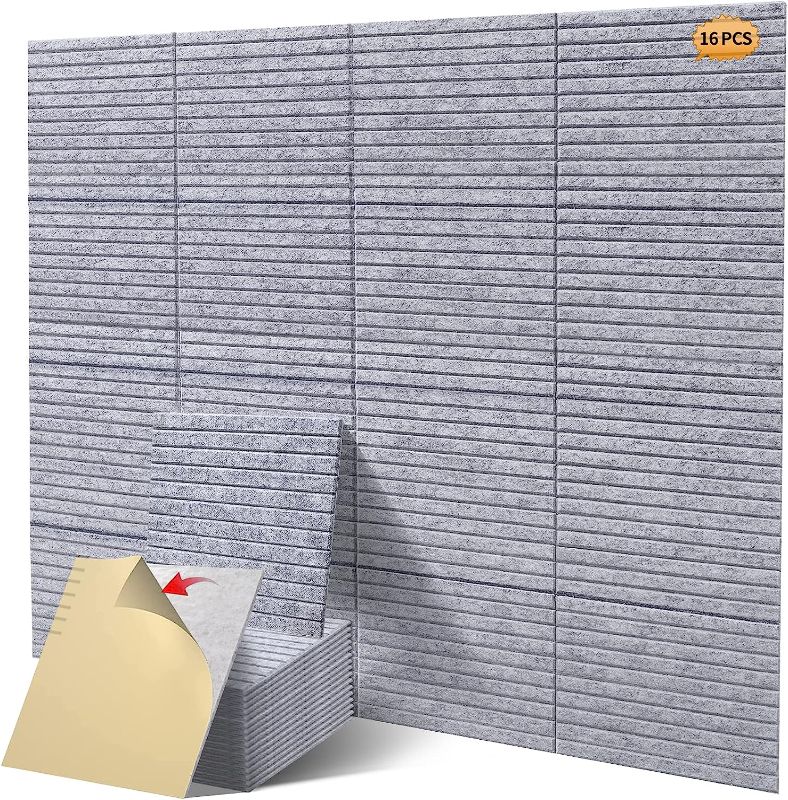 Photo 1 of 16 Pcs Pro Grade Soundproof Wall Panels,Acoustic Panels,Premium Sound Panels,Better than Foam,Wedge Design,with Adhesive on Back,For Acoustical Treatments/Professional Studio,12×12×0.4 in(Light grey) 