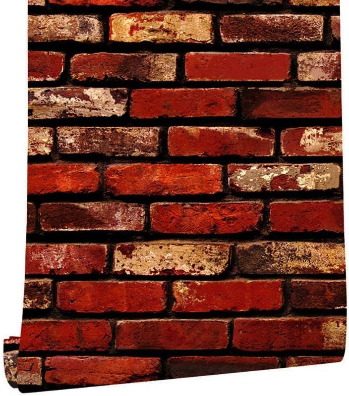 Photo 1 of Anmon Red Brick Wallpaper Peel and Stick 3D Faux Brick Panels 17.7" x 118" Self Adhesive Wall Paper Vinyl Film Removable Wallpaper for Fireplace Kitchen Backsplash Laundry Room Wall Decor