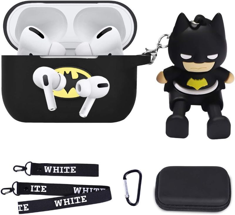 Photo 1 of Maxjoy for Airpods Pro Case Cover, Cool Cute Air Pod Pro Case for Women Men Cartoon Silicone Protective iPod Pro Cover with Lanyard Keychain Compatible Airpods Pro Charging Case, Black
