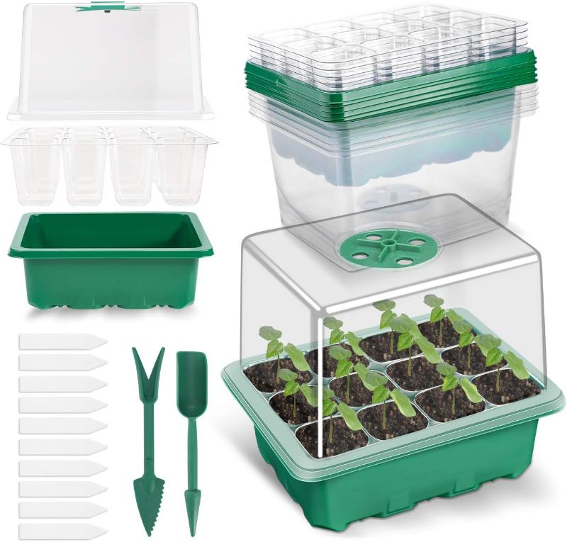 Photo 1 of ANGTUO Grow Your Garden with Ease 10 Pack Seed Starter Tray with 120 Cells, Humidity Dome, and 12 Garden Tools for Optimal Germination 