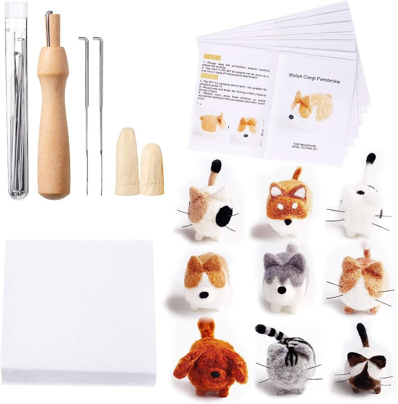 Photo 1 of 10 Pieces Needle Felting Kit for Beginner Starter with Instructions Doll Making Manual Felting Foam Mat and DIY Needle Felting Supplies for Children's Day Festival Crafts