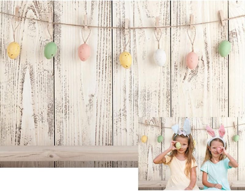 Photo 1 of Baocicco 5x3ft Happy Easter Backdrops for Photography Colorful Easter Eggs Backdrop White Rustic Wood Board Backdrop Children Adults Photo Shooting Props Photo Booth Studio Video Props
