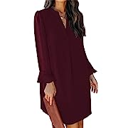 Photo 1 of ANFTFH Women's Casual Dresses Short/Long Sleeve V-Neck Dress Casual Loose Shift Dresses MEDIUM