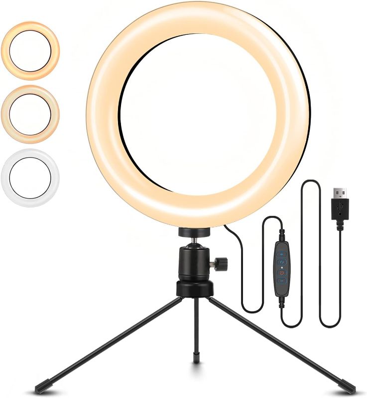 Photo 1 of 8" Selfie Ring Light, Video Conference Lighting with Tripod Stand, 3 Dimmable Color & 10 Levels of Brightness, Zoom Lighting for YouTube/TIK Tok/Live Streaming/Remote Working/Online Meeting
