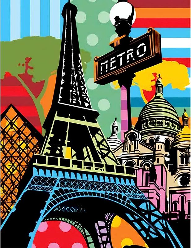 Photo 1 of Cornovou Paint by Numbers for Adults, Eiffel Tower Paint by Numbers for Beginner, DIY Oil Painting Home Wall Decor, Great Gift for Kids Beginner Adults (16x20 Inch)
