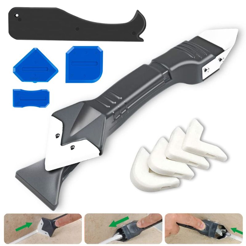 Photo 1 of 3 in 1 Silicone Caulking Tools, Caulk Remover Grout Scraper Stainless Steelhead Sealant Finishing Tool with Reuse and Replace 5 Silicone Pads, Great Tools for Kitchen, Bathroom and Tub
