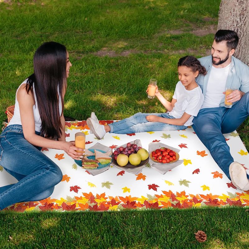 Photo 1 of 2 Pieces Picnic Mat, Beach Blanket Tablecover Waterproof Rectangle Plastic Quick Drying Outdoor Picnic Blanket Party Table Decor Dinner Parties Travel Camping Hiking 220*130 Cm/86.6*51 Inch
