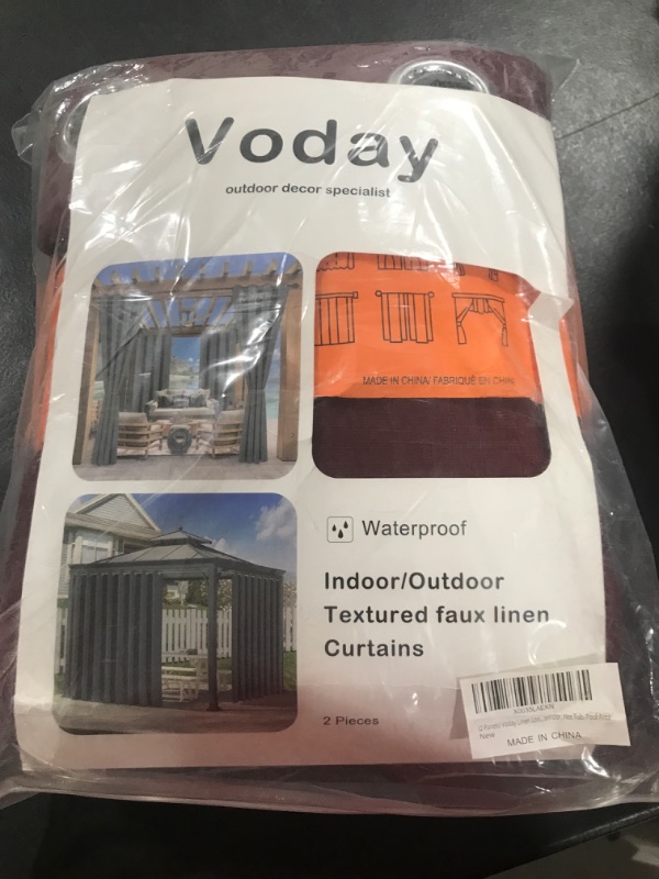 Photo 2 of (2 Panels)Voday Weather-resistant Outdoor Indoor Patio Curtains - Faux Linen Grommet Top 54x95 Inch Noise Reducing Home Outside Curtains - Window Treatment Curtain Panels for Pavilion Porch Yard Cabin Wine Red 54"W x 95"L