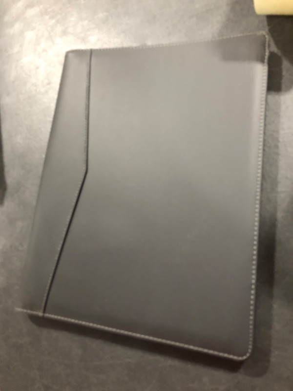Photo 1 of STYLIO Padfolio Portfolio Folder Binder – Interview Resume Legal Document Organizer & Business Card Holder – w/ Letter-Sized Writing Pad - Handsome Piano Noir Faux Leather Matte Finish & Accent Stitch Black