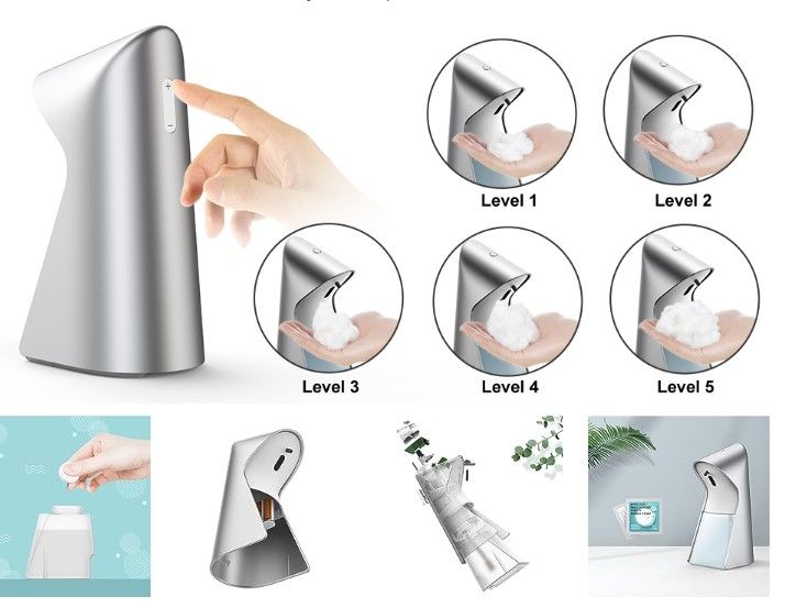 Photo 1 of Allegro Premium 5-Level Control Automatic Touchless Foaming Hand Soap Dispenser Hands Free No Touch Infrared Motion Sensor Pump for Kids Bathroom Kitchen Countertop , Silver 11oz