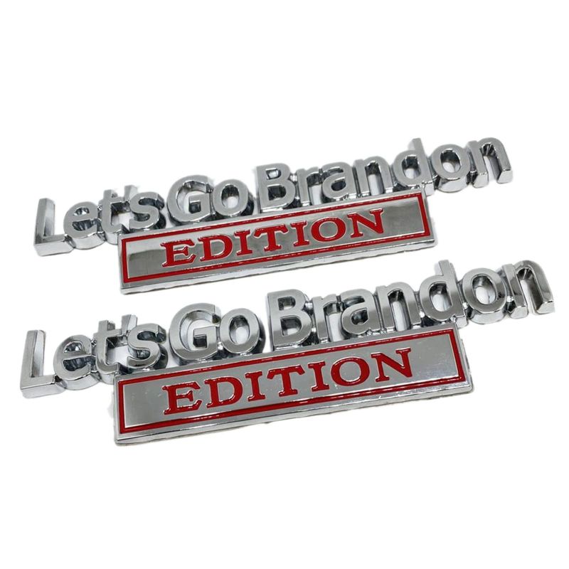 Photo 1 of 2 PCS Let's Go Brandon Edition Car Decals, Car Sticker 3D Raised Letters Emblem, Fender ?Trunk Tailgate Metal Badge Car Chrome Decal (2PCS, Silver/Red)
