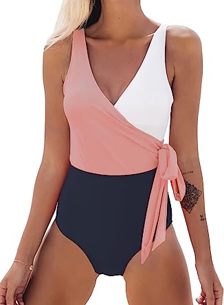 Photo 1 of CUPSHE Women's One Piece Swimsuit Wrap Color Block Tie Side Bathing Suit L