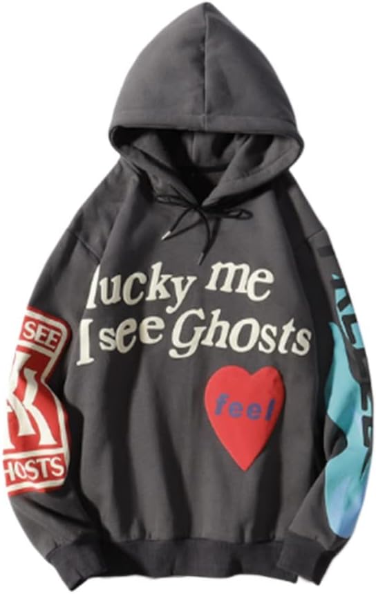 Photo 1 of Edles Elves Lucky Me Hoodie I See&Ghosts Graffiti Letter Print Couple Pullover Hip Hop Hooded Sweatshirt Love heart 2XL