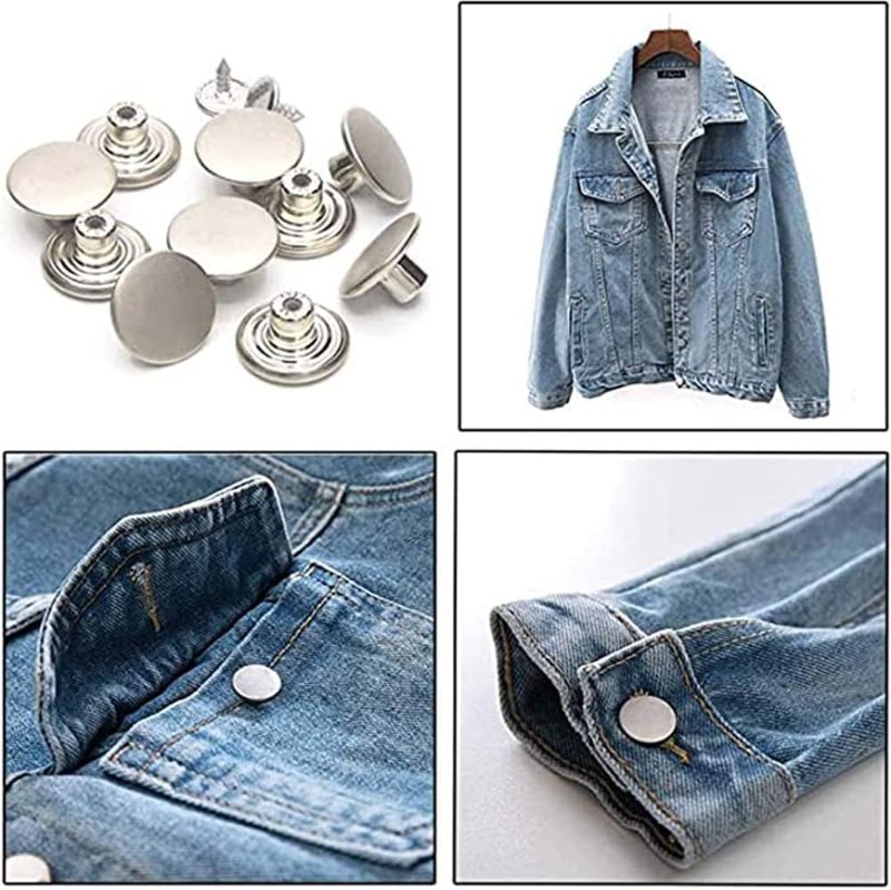 Photo 1 of 0.67‘’ 10 Sets Button Pins for Jean Jean Buttons Pins for Loose Jeans No Sew and No Tools Instant Replacement Pant ButtonAdjustable Metal Pants Button Tightener Buttons for Jeans
