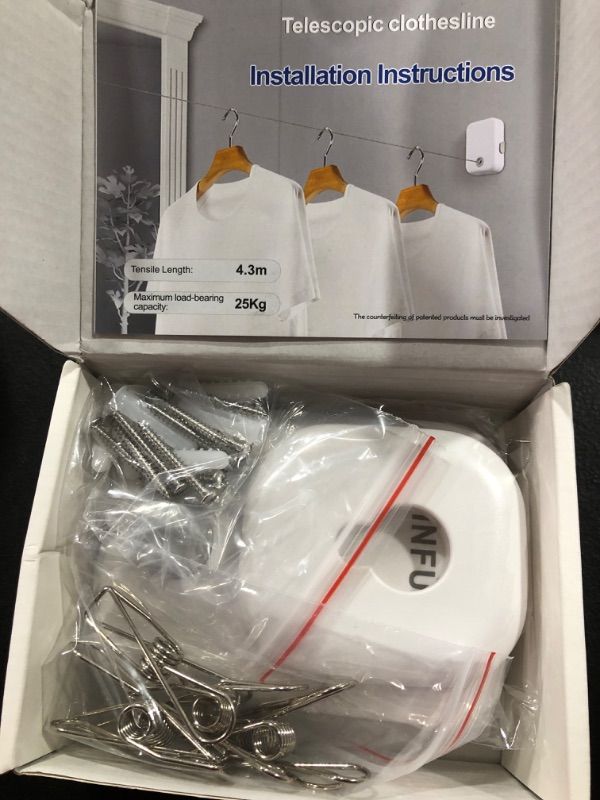 Photo 1 of GorillaLine - Retractable Clothesline Indoor Outdoor Clothes Line Heavy Duty Clothes Drying Laundry Line Wall Mounted Drying Rack Clothing Line Retracting Hanging Lock to Prevent Sagging