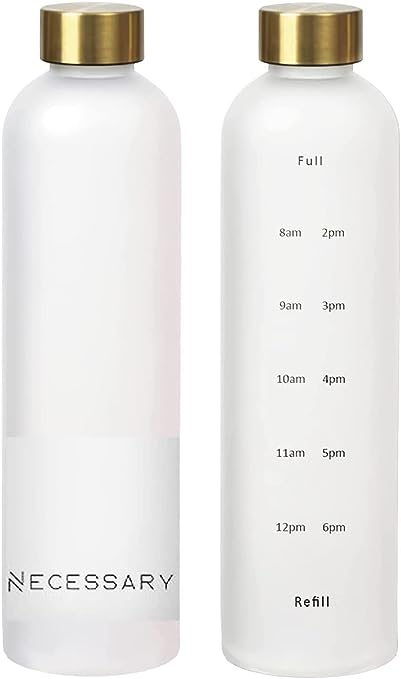 Photo 1 of 1L Water Bottle With Time Marker To Track Daily Hydration - Motivational Water Bottle - BPA Free Frosted Plastic - School, Work, Gym, Sports, Outdoors (1L, 32oz) (Frosted White)