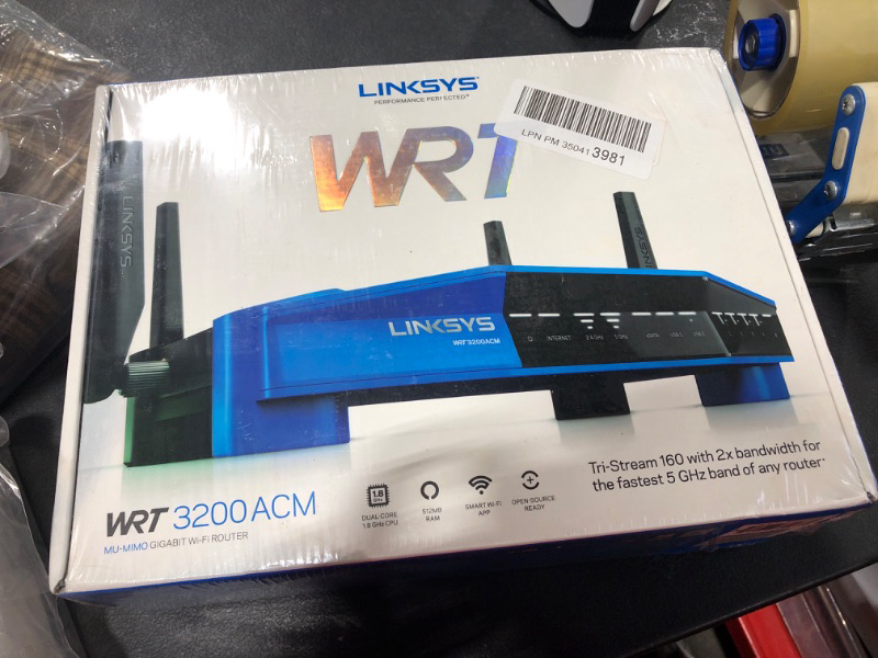 Photo 3 of Linksys WRT3200ACM: AC3200 Dual-Band Gigabit Wi-Fi Router, Beamforming Tri-Stream Wireless Signal, Ethernet Ports, MU-MIMO (Black, Blue) Open Source WRT3200ACM