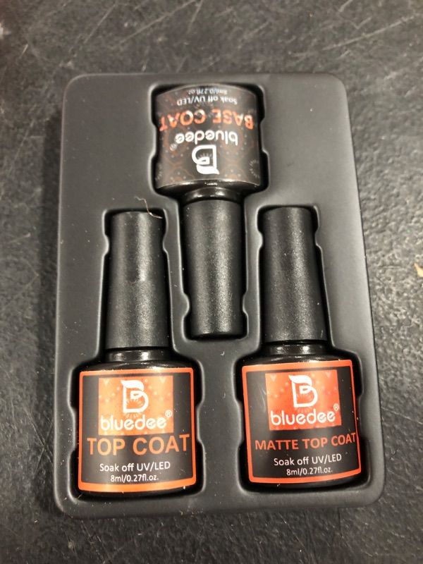 Photo 1 of 3 Pcs 8ml No Wipe Gel Top Coat and Base Coat Set - Shine Finish and Long Lasting,Soak Off LED Gel Base Top Coat Glossy Shine Finish,Suitable for All Kinds of Gel Nail Polishes
