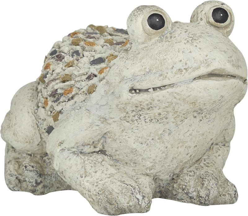 Photo 1 of 3 Deco 79 Fiberglass Frog Indoor Outdoor Garden Sculpture, 12" x 8" x 8", Light Gray