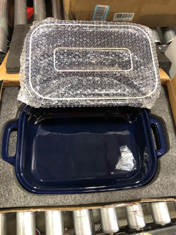 Photo 2 of 16.9x10 Inch,4.5 quart? Ceramic Casserole Dish with Lid, Large bakeware,Covered Rectangular Set, Lasagna pan Pans for Cooking, Baking dish With Lid for Dinner, Kitchen Blue deep oven extra dishes serving loaf toast Toasted Breads stoneware 9x13x5 safe 4 i