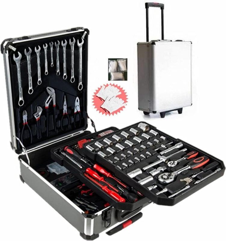 Photo 1 of 799-Piece Sturdy Tool Set with Rolling Wheels Aluminum Trolley Case, General Household Tool Kit, Auto Repair Tool Set Toolbox and Wheels