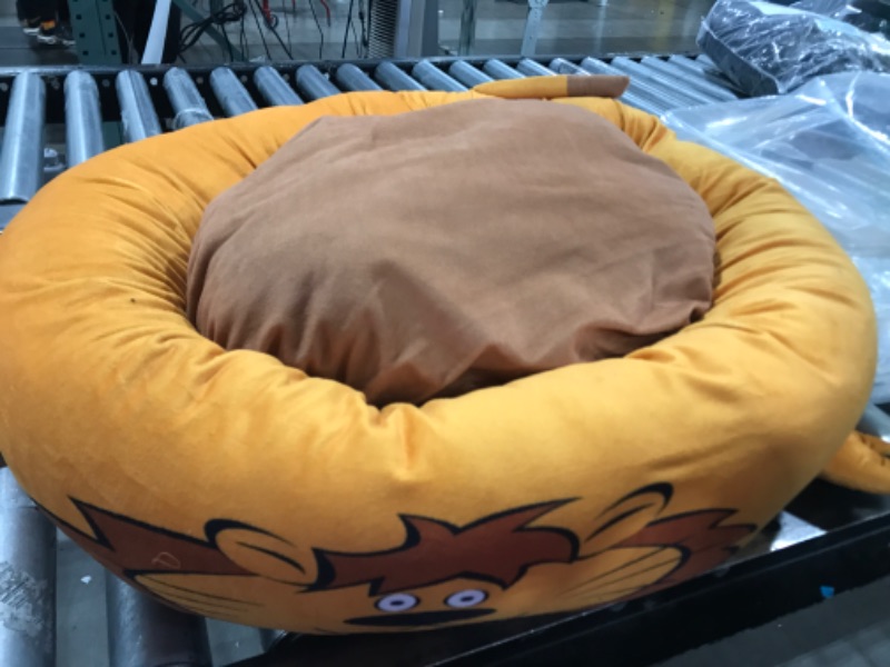 Photo 2 of  Lion Bolster Dog Bed - Round Cuddle Bed for Pets - Fits Medium Dogs, Puppies, Cats - Stuffed Center Cushion with Raised Head Rest for Support and Security - Non Slip Base