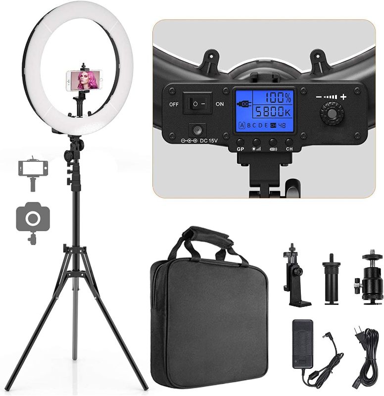 Photo 1 of Bi-Color LCD Display Ring Light with Stand, 55W 3000-5800K CRI?97 Light Ring for Vlogging Selfie-Portrait Live Stream Video Photography Shooting