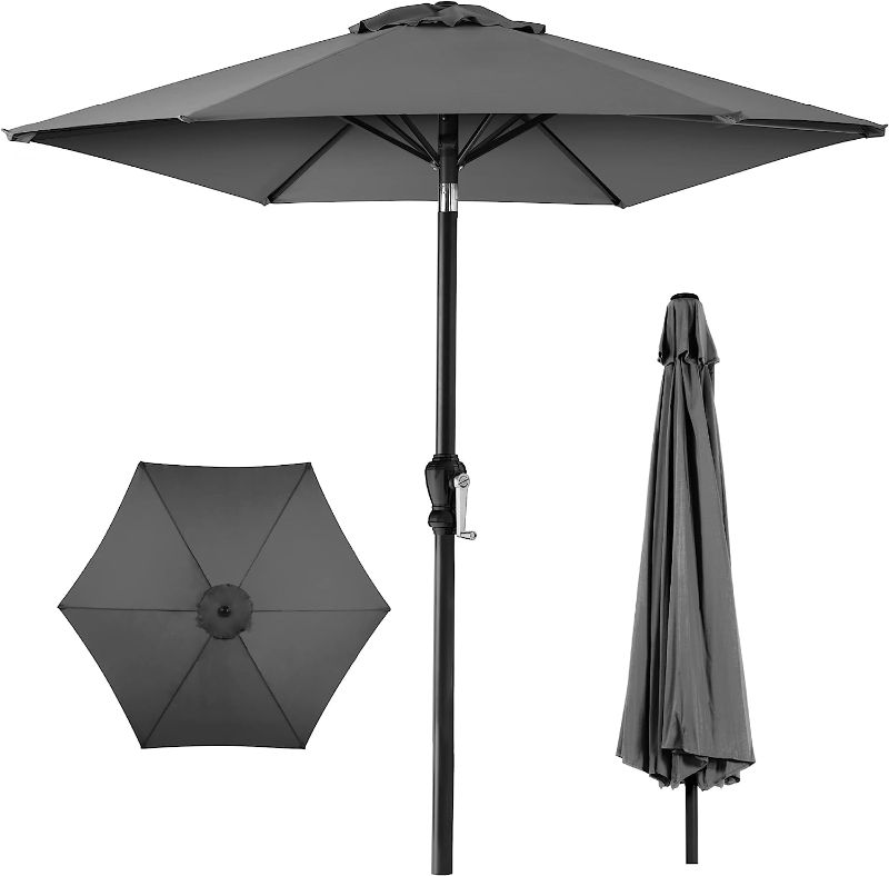 Photo 1 of  Outdoor Steel Polyester Market Patio Umbrella w/Crank, Easy Push Button, Tilt, Table Compatible - Gray