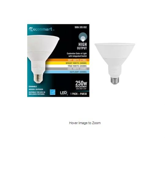 Photo 1 of 250-Watt Equivalent PAR38 Dimmable CEC Flood LED Light Bulb with Selectable Color Temperature (1-pack)
