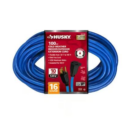 Photo 1 of 100 ft. 16/3 Medium Duty Cold Weather Indoor/Outdoor Extension Cord, Blue
