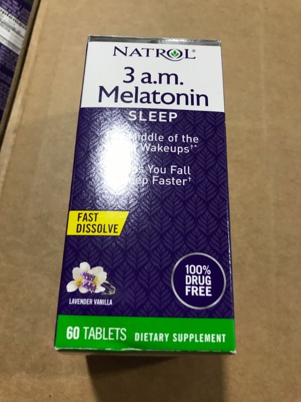 Photo 2 of Natrol 3 A.M. Melatonin Fast Dissolve Sleep Aid Supplement, Fall Back to Sleep, Dissolves in Mouth, Drug Free, 60 Lavender Vanilla Flavored Tablets 60 Count (Pack of 1) 3 AM Melatonin EXP-NOV/30/2023