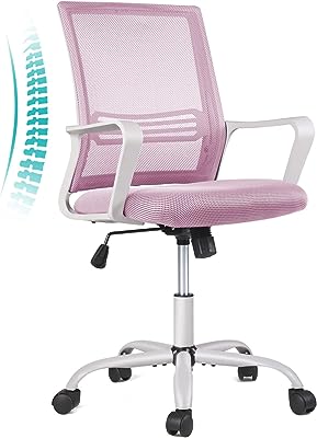 Photo 1 of Office Chair, Desk Chair Ergonomic Pink Office Chair Computer Chair, Home Office Desk Chairs with Wheels Pink Desk Chair, Mid Back Mesh Office Chair Rolling Swivel Chair with Lumbar Support Armrests 