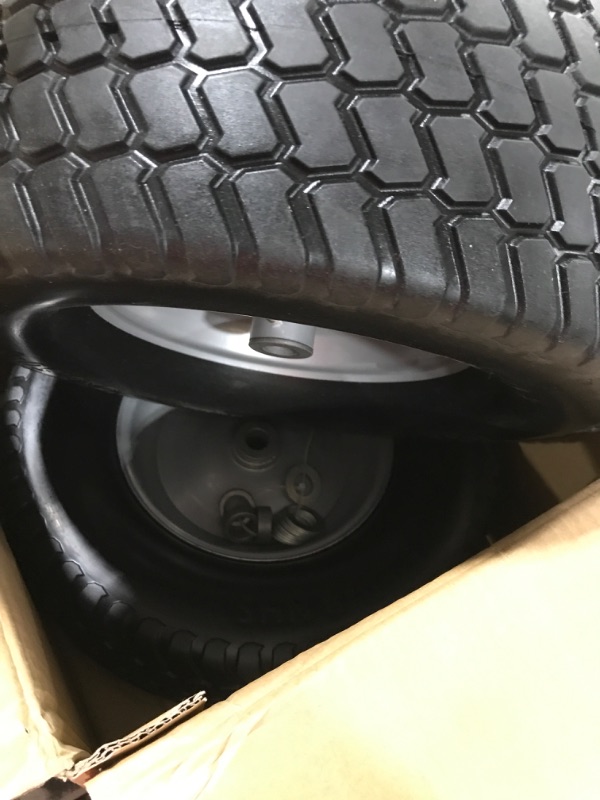 Photo 3 of (2-Pack) 16x6.50-8 Tire and Wheel Flat Free - Solid Rubber Riding Lawn Mower Tires and Wheels - With 3" Offset Hub and 3/4" Bushings - 16x6.5-8 Tractor Turf Tire Turf-Friendly 3mm Treads 16x6.50-8 Flat-Free Silver