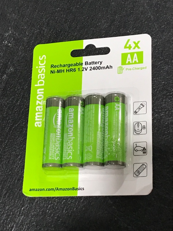 Photo 2 of Amazon Basics 4-Pack Rechargeable AA NiMH High-Capacity Batteries, 2400 mAh, Recharge up to 400x Times, Pre-Charged 4 Count (Pack of 1)