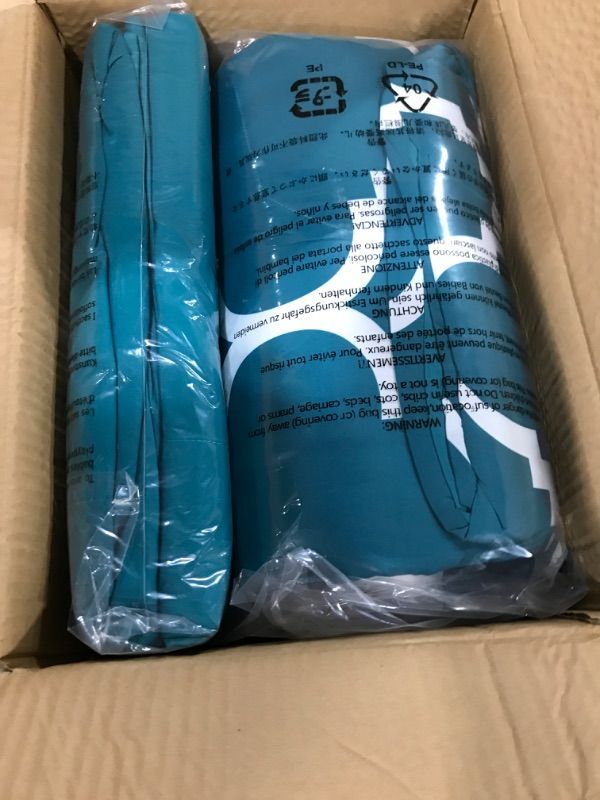 Photo 2 of Amazon Basics 7-Piece Lightweight Microfiber Bed-In-A-Bag Comforter Bedding Set - Full/Queen, Teal Trellis Teal Trellis Full/Queen 1-Pack