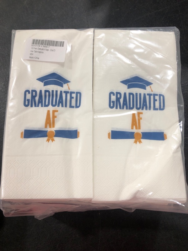 Photo 1 of 100Pcs 2023 Graduation Napkins Disposable Congrats Grad Guest Napkins, Dinner Guest Cocktail Napkins, Gold Foil Paper Hand Towels for High School College Graduation Party Supplies Table Decoration Blue
