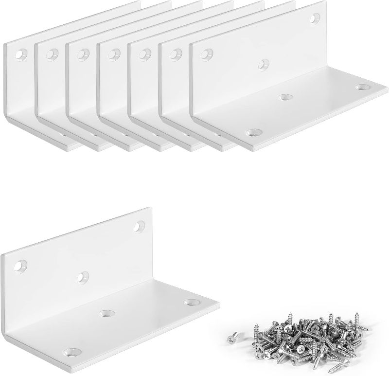 Photo 1 of 4" x 2" x 2" Steel L Right Angle Brackets, 8 PCS Corner Bracket Metal Joint Corner Brace for Wood Bookshelf Furniture Cabinet, Thickness 3 mm(White)Screws Included
