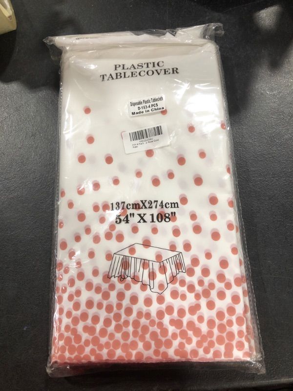 Photo 1 of FYY Disposable Plastic Tablecloths,[4 Pack ] Plastic Tablecloths for Indoor or Outdoor Tables Parties Christmas Picnic Birthdays and Weddings 54" X 108"-Rose Gold