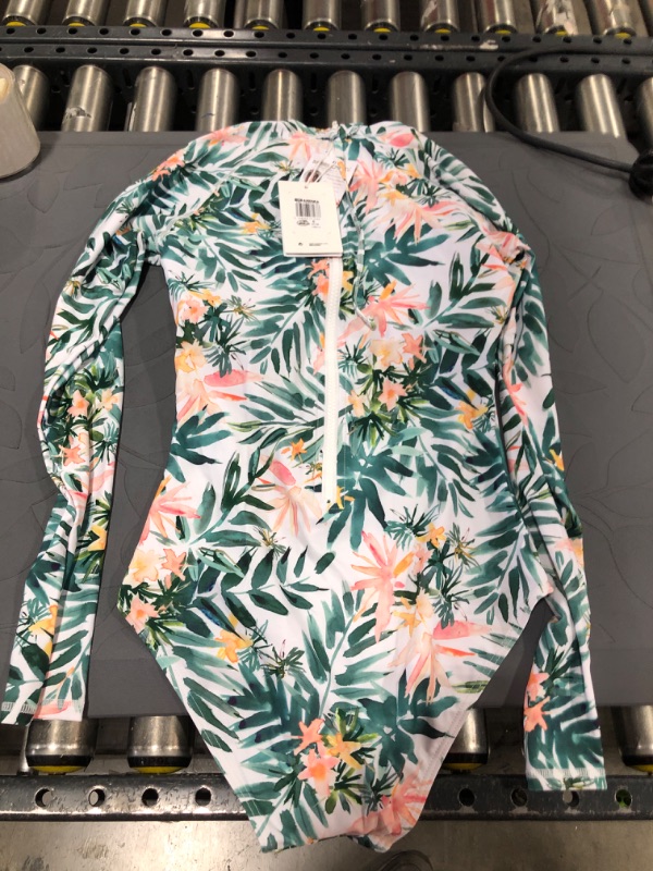 Photo 2 of AXESEA Womens Long Sleeve Rash Guard UV UPF 50+ Sun Protection Printed Zipper Surfing One Piece Swimsuit Bathing Suit 12 Vacay Vibes