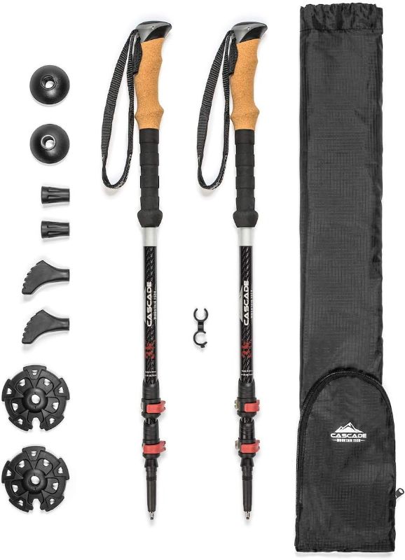 Photo 1 of  Cascade Mountain Tech Trekking Poles - Carbon Fiber Walking or Hiking Sticks with Quick Adjustable Locks GRIP COLOR DIFFERS FROM STOCK PHOTO