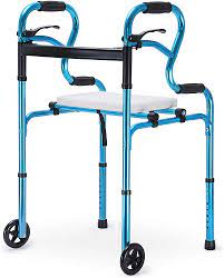 Photo 1 of Health Line Massage Products 4-in-1 Stand-Assist Folding Walker with Detachable Seat, Walking Mobility Aid with 5" Wheels 350lbs Capacity, Can be Used as Toilet Safety Rail, Compact & Portable, Blue