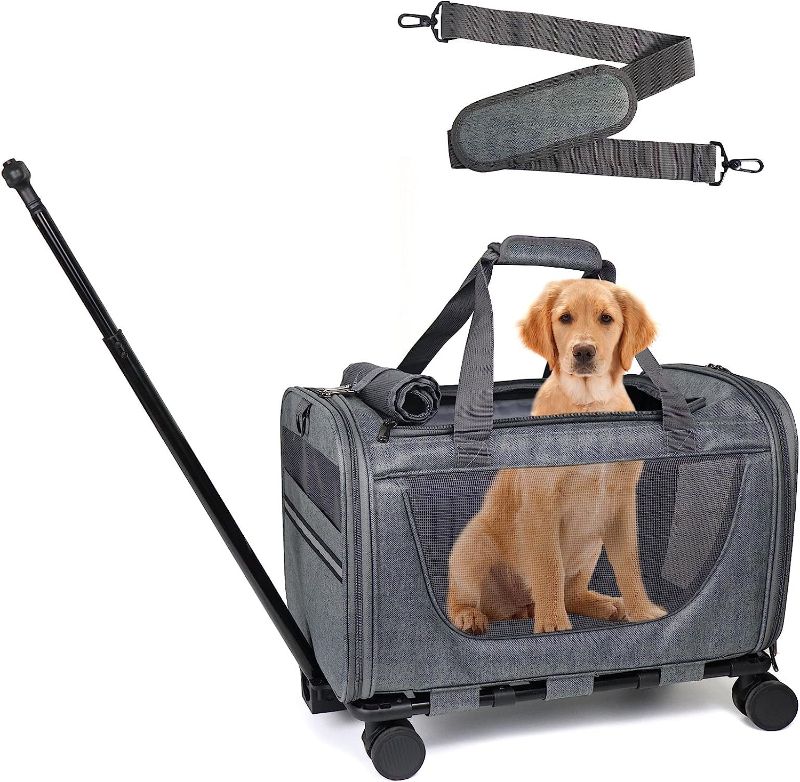 Photo 1 of  PROKEI Pet Carrier with Wheels for Cat Dog,Airline Approved Telescopic Handle Pet Travel Carrier Bag,Trolley Kennels Rolling for Small Medium Animals Kitten Puppy 