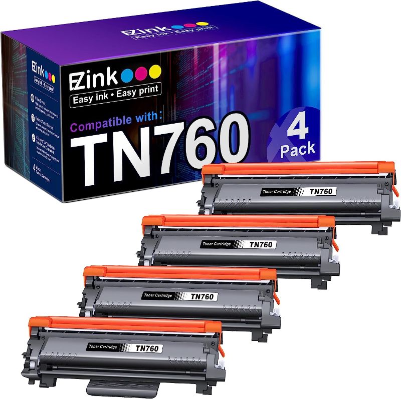Photo 1 of E-Z Ink (TM Compatible Toner Cartridge Replacement for Brother TN760 TN-760 TN730 to Use with HL-L2350DW HL-L2395DW HL-L2390DW HL-L2370DW MFC-L2750DW MFC-L2710DW DCP-L2550DW (Black,4 Pack)
